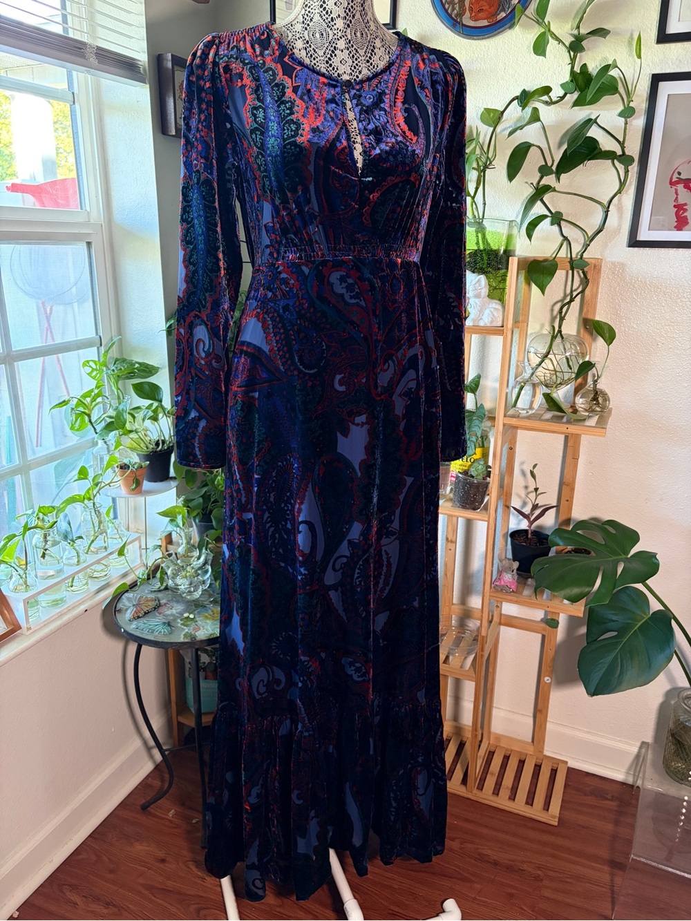 Anthropologie Velvet Burnout Paisley Maxi Dress Size 8